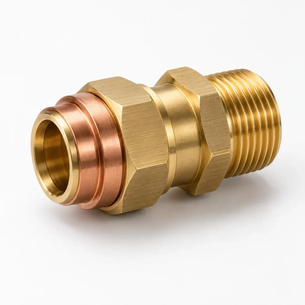 Machined brass and copper threaded fitting