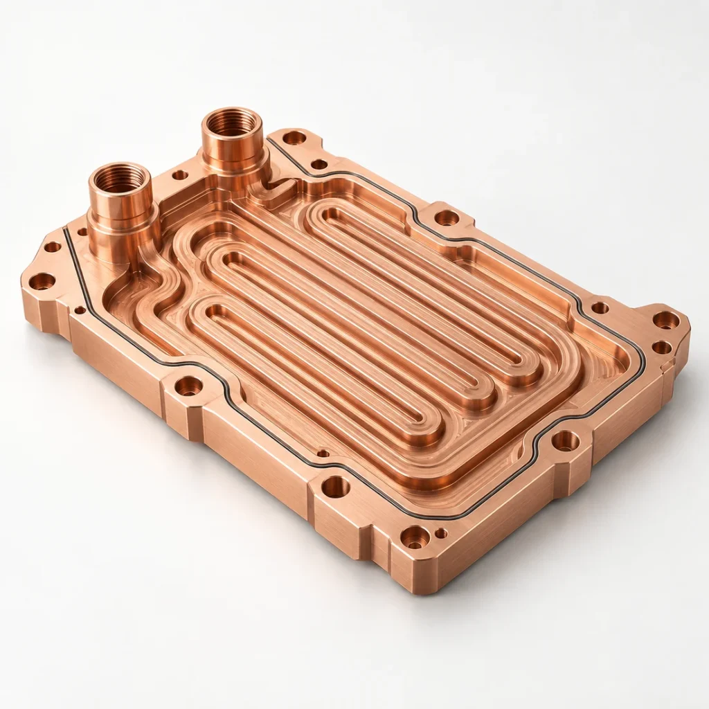 Precision-machined copper thermal cold plate with serpentine channels