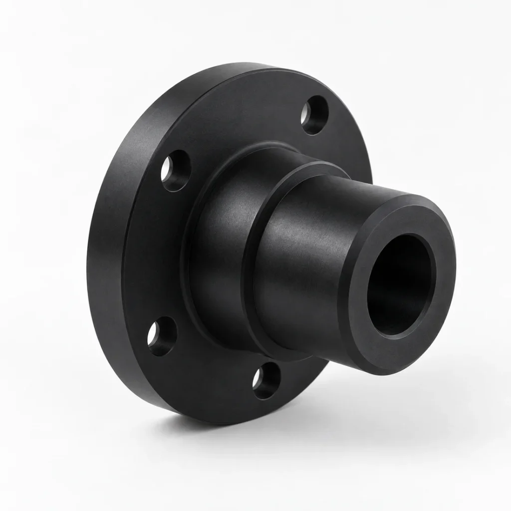 Black CNC-machined POM flange component