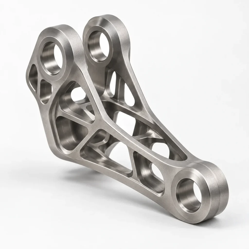 Skeletonized five-axis machined titanium structural bracket
