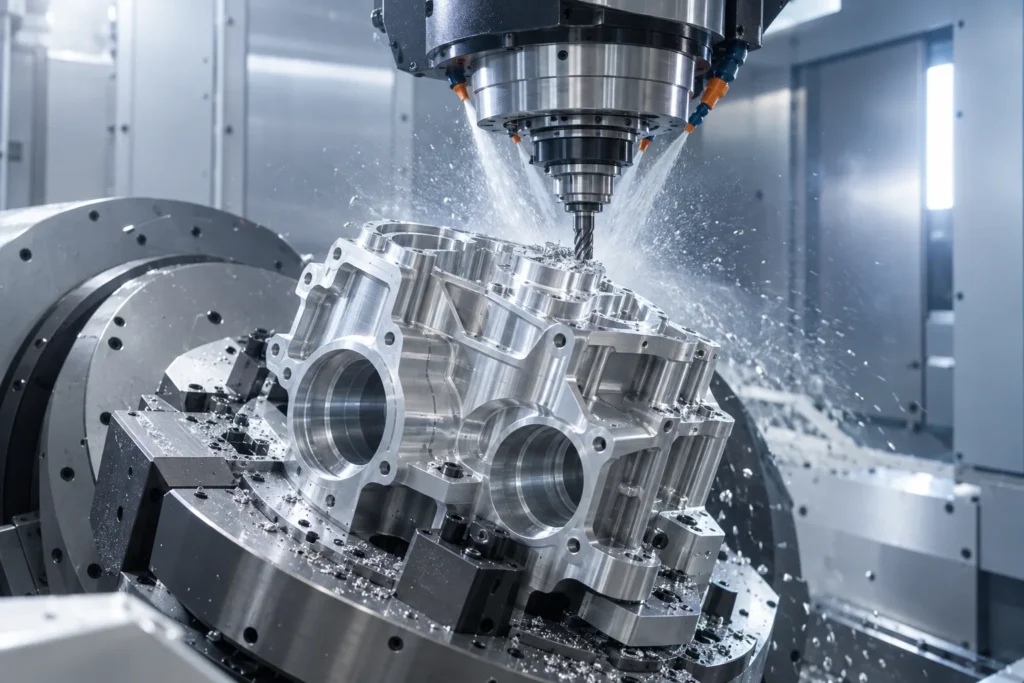 Generic technical illustration of multi-axis CNC milling