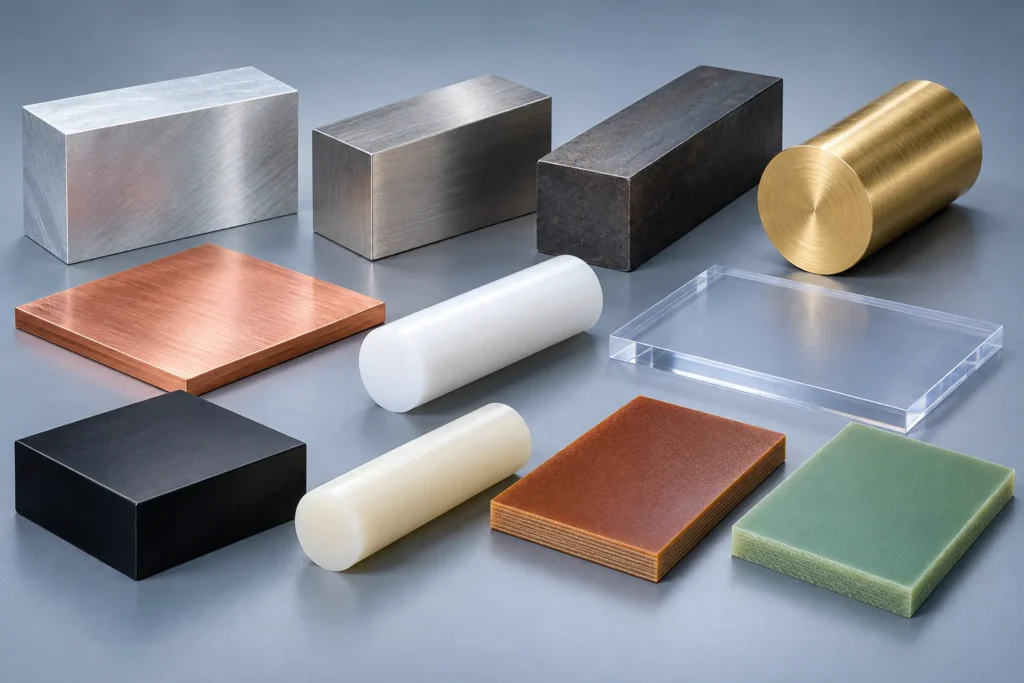 Generic technical illustration of metal and engineering-plastic samples